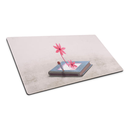 Pink Floral Mouse Pad For Home Office Desk Contemporary Modern, Whimsical Mood, Large Desk Surface, Digital Illustration