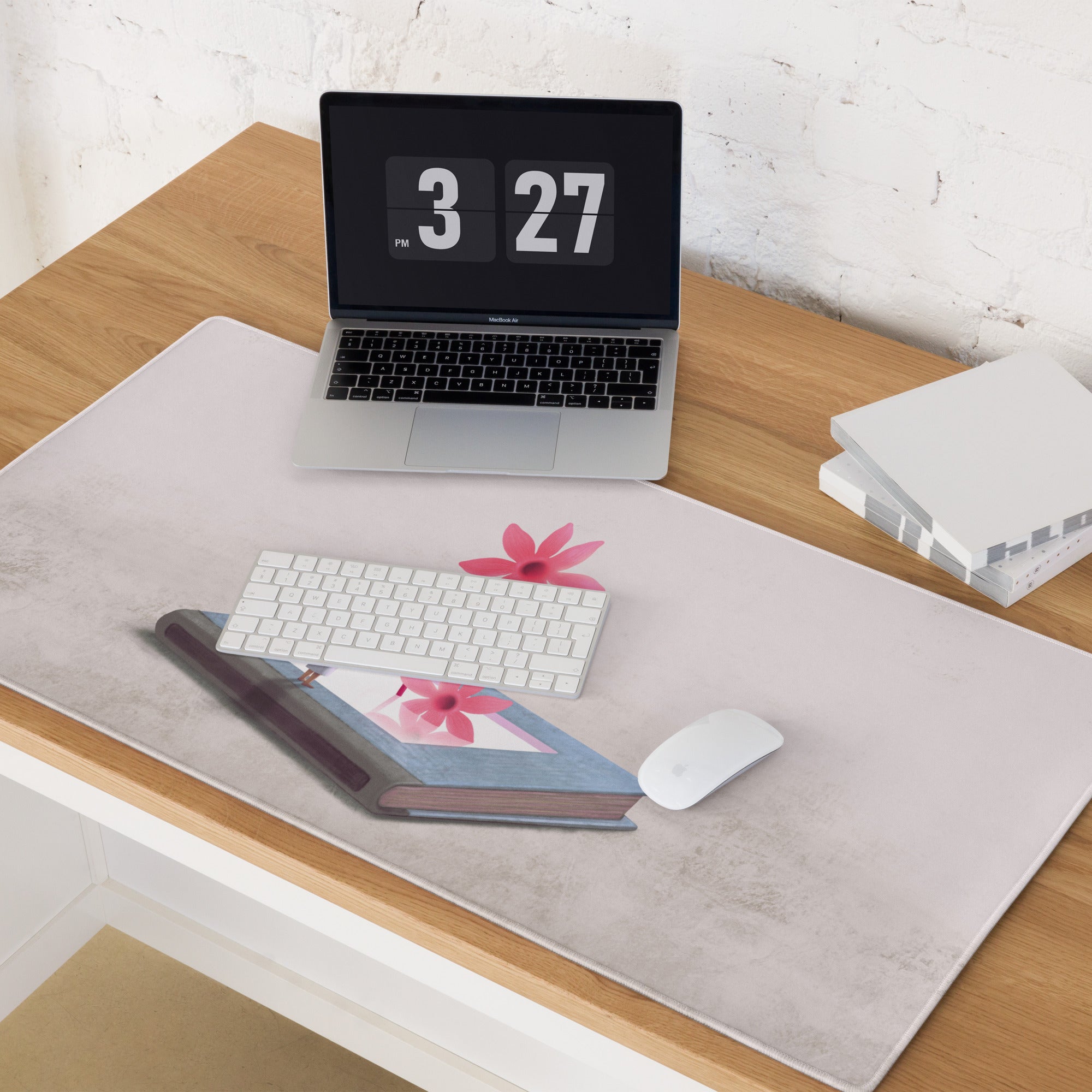 Pink Floral Mouse Pad For Home Office Desk Contemporary Modern, Whimsical Mood, Large Desk Surface, Digital Illustration
