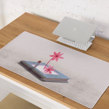 Pink Floral Mouse Pad For Home Office Desk Contemporary Modern, Whimsical Mood, Large Desk Surface, Digital Illustration