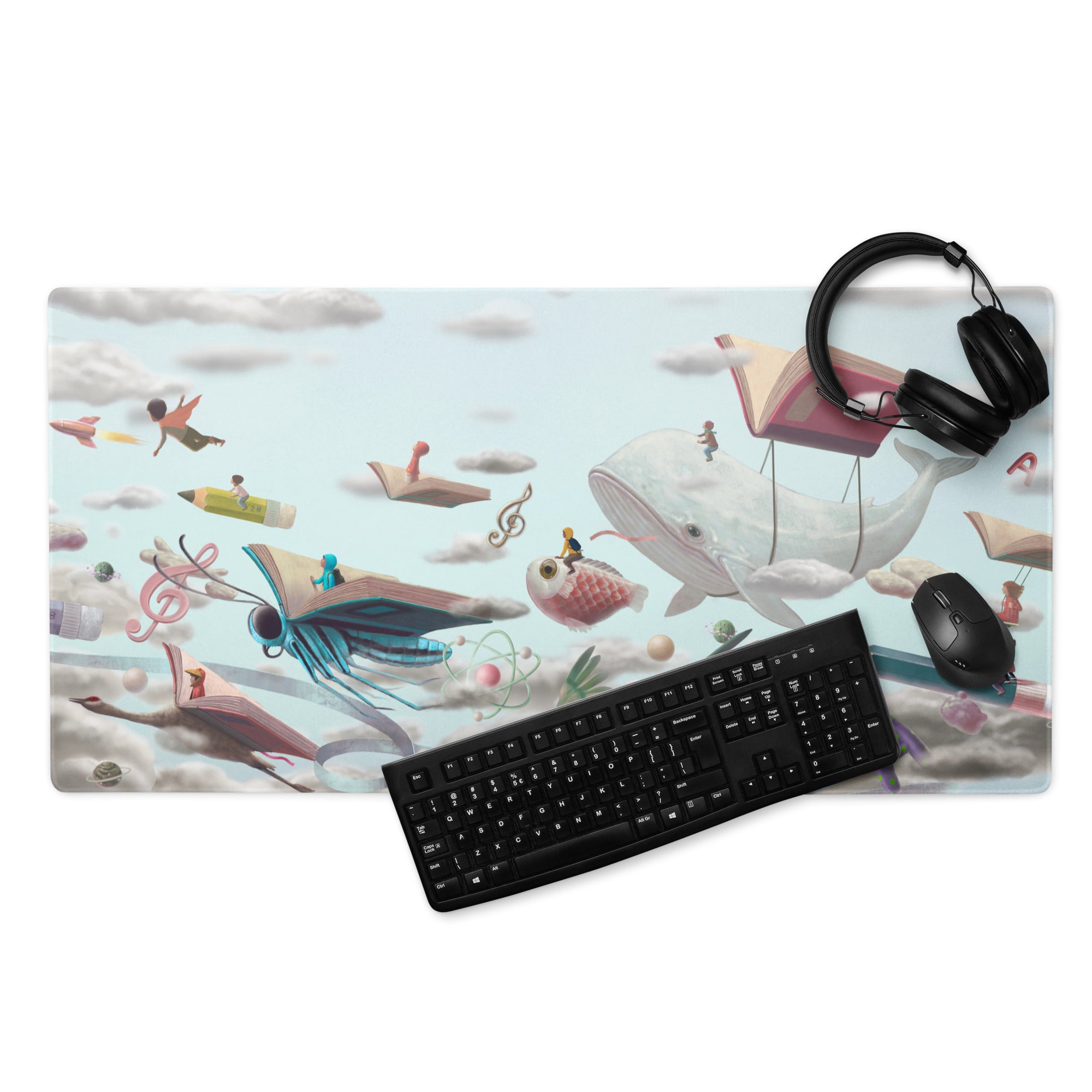 Whimsical Surreal Mouse Pad Sky Blue Desk Setup Modern Contemporary Illustration