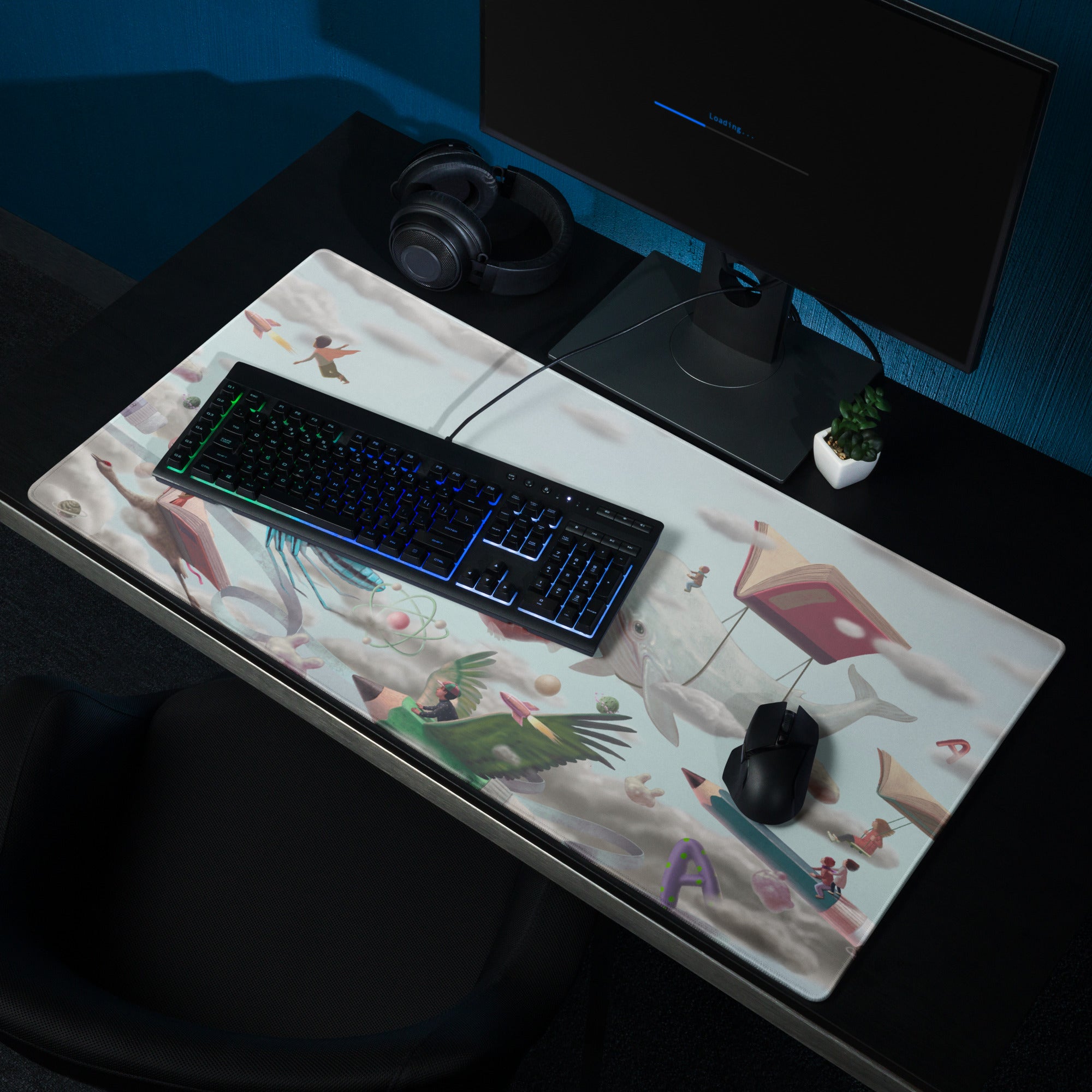 Whimsical Surreal Mouse Pad Sky Blue Desk Setup Modern Contemporary Illustration