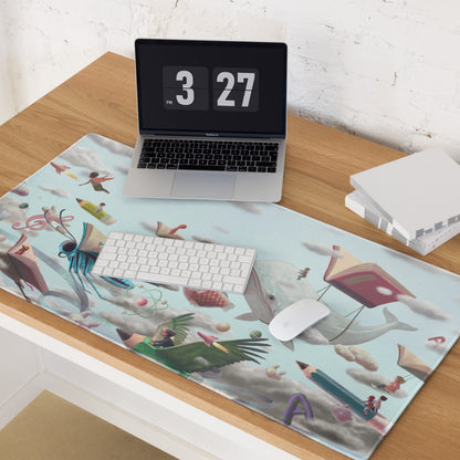 Whimsical Surreal Mouse Pad Sky Blue Desk Setup Modern Contemporary Illustration