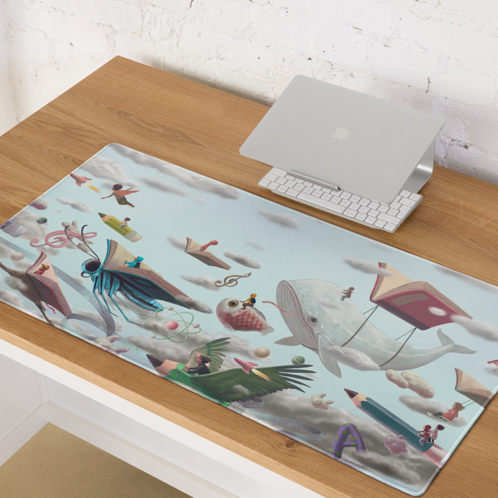 Whimsical Surreal Mouse Pad Sky Blue Desk Setup Modern Contemporary Illustration