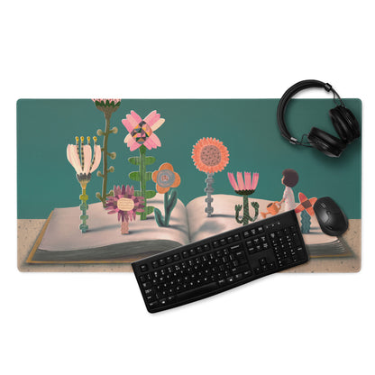 Floral Mouse Pad Teal Pink Home Office Modern Contemporary Desk Pad Whimsical Decor Illustration Print