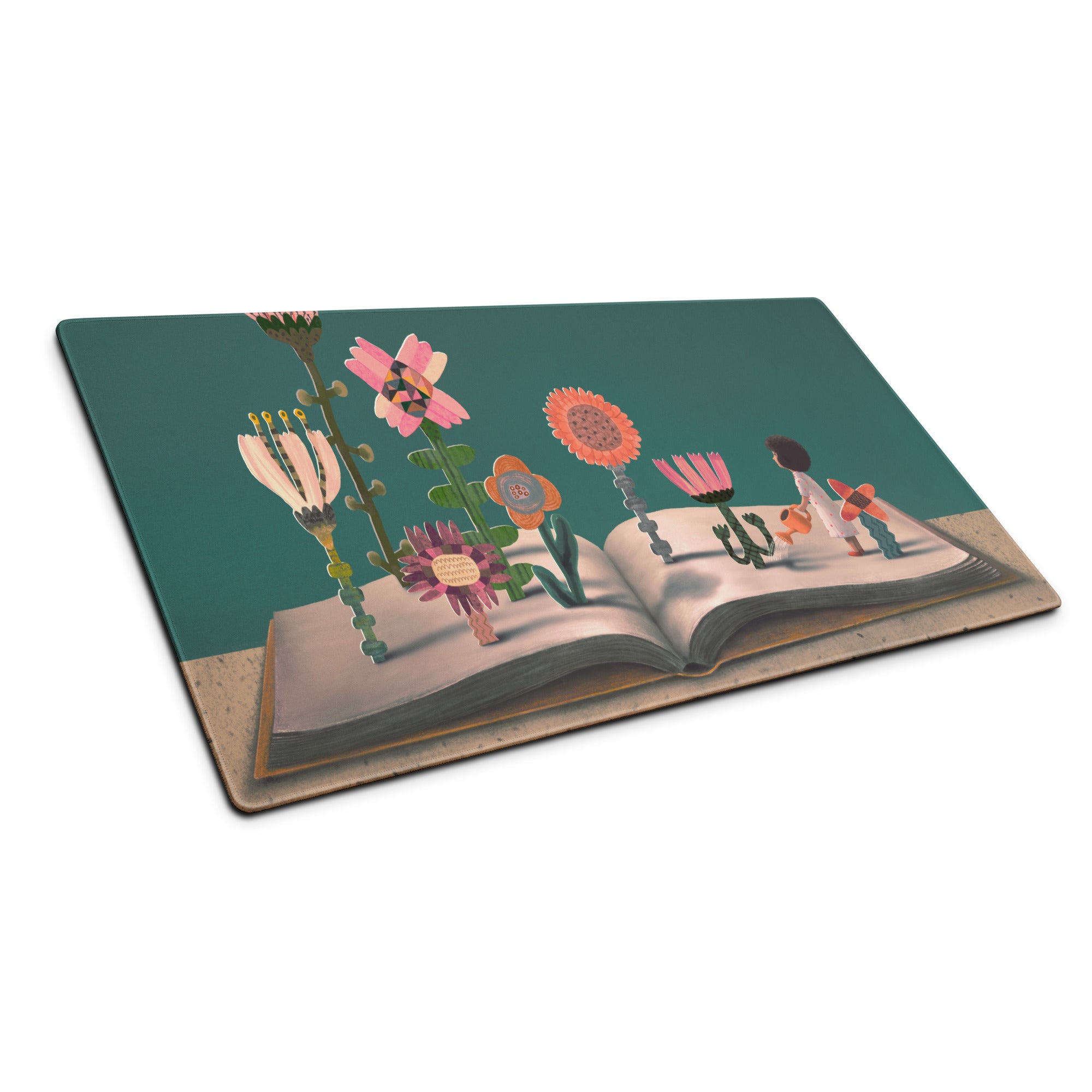 Floral Mouse Pad Teal Pink Home Office Modern Contemporary Desk Pad Whimsical Decor Illustration Print