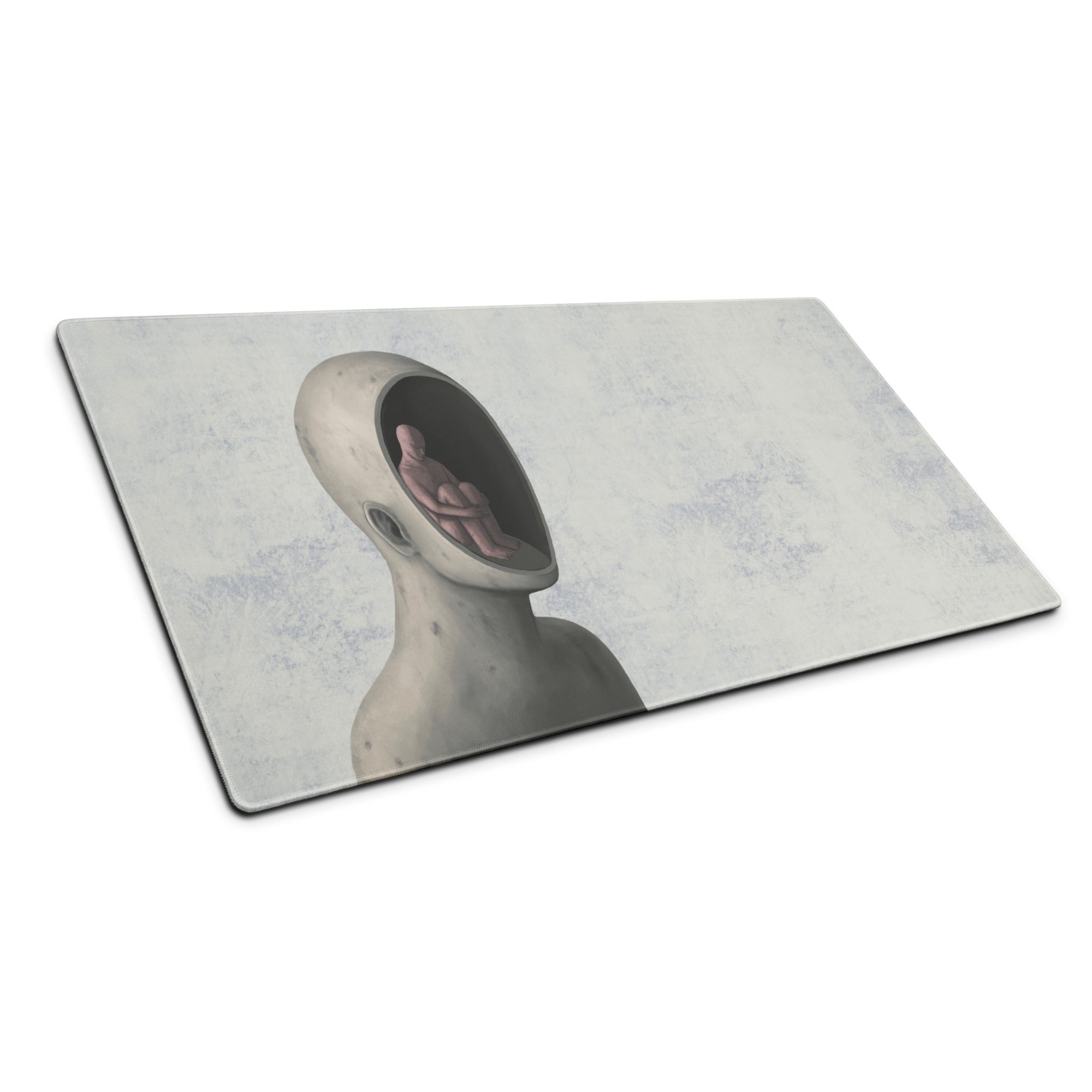 Surreal Gray and Blue Desk Art Mouse Pad for Modern Office, Contemporary Style Thoughtful Mood Digital Art Print
