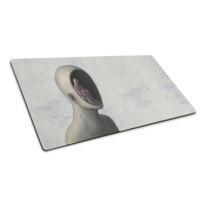 Surreal Gray and Blue Desk Art Mouse Pad for Modern Office, Contemporary Style Thoughtful Mood Digital Art Print