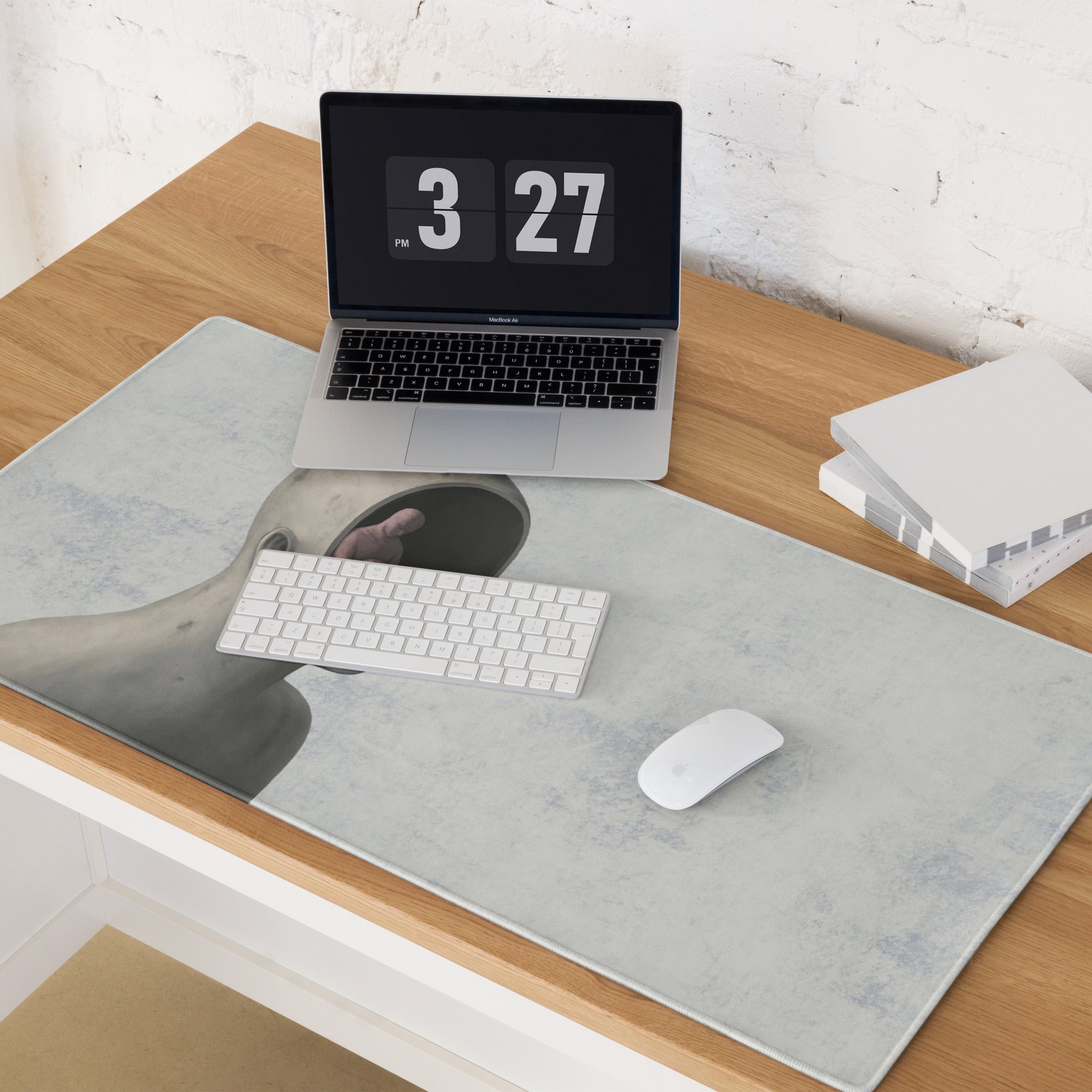 Surreal Gray and Blue Desk Art Mouse Pad for Modern Office, Contemporary Style Thoughtful Mood Digital Art Print