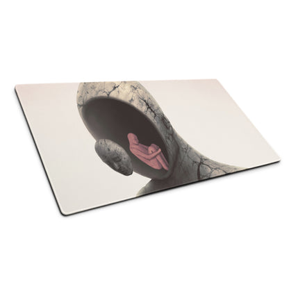 Abstract Hooded Figure Desk Pad - Hooded Figure Gray Pink Home Office Surreal Mood Desk Pad Mouse Pad Digital Art
