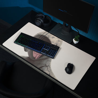 Abstract Hooded Figure Desk Pad - Hooded Figure Gray Pink Home Office Surreal Mood Desk Pad Mouse Pad Digital Art