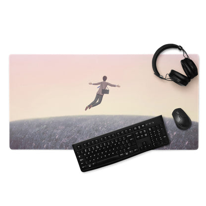 Pink Sunset Gradient Mouse Pad For Desk Contemporary Art Style Minimal Office Decor Jumping Figure Illustration
