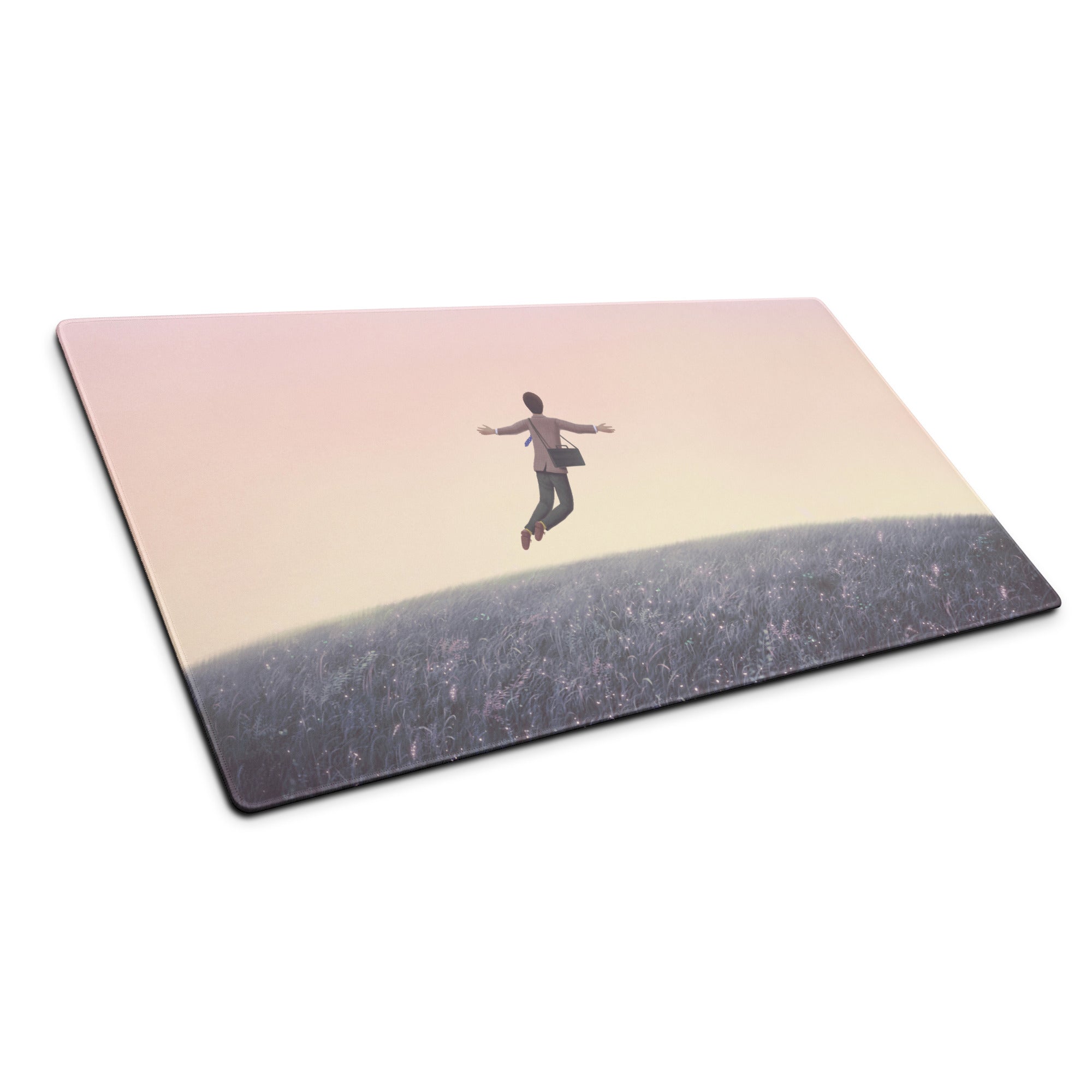 Pink Sunset Gradient Mouse Pad For Desk Contemporary Art Style Minimal Office Decor Jumping Figure Illustration