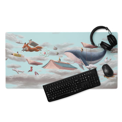 Blue Sky Fantasy Flying Books Mouse Pad For Gaming Desk Contemporary Modern Art Style