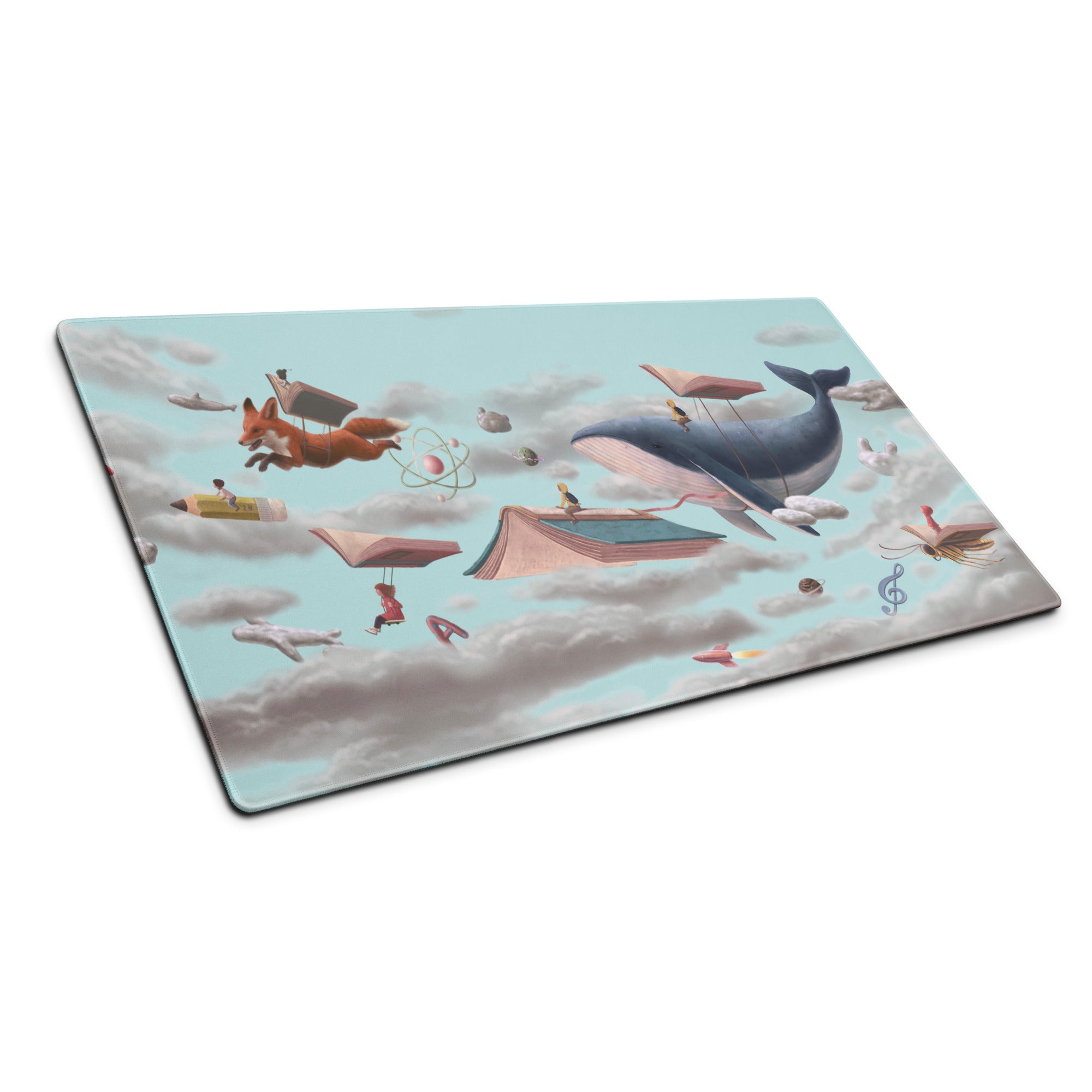 Blue Sky Fantasy Flying Books Mouse Pad For Gaming Desk Contemporary Modern Art Style