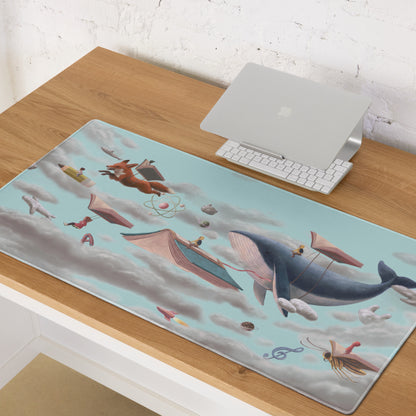 Blue Sky Fantasy Flying Books Mouse Pad For Gaming Desk Contemporary Modern Art Style