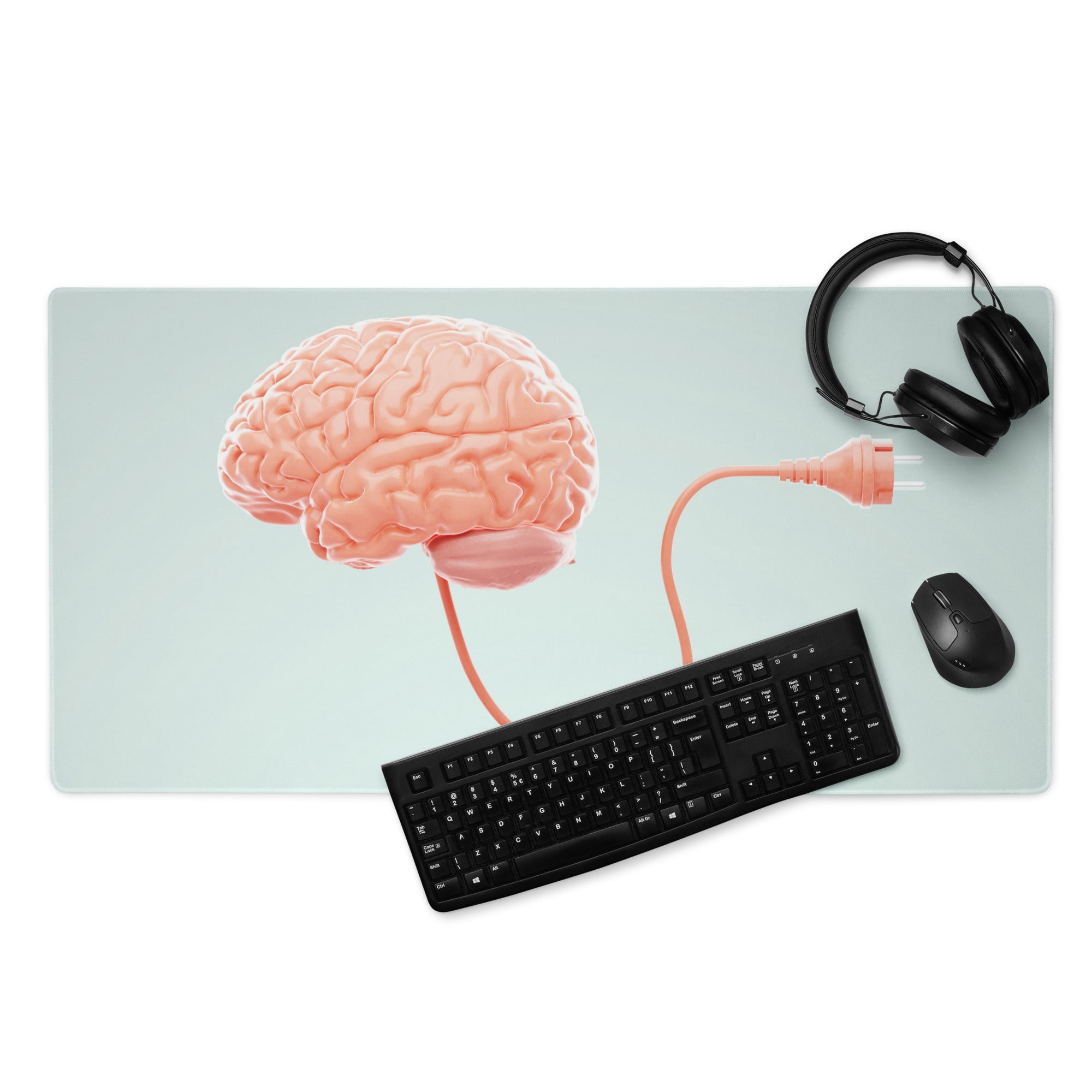 Pink Brain Mouse Pad Pastel Blue For Gaming Desk Setup Contemporary Modern Style