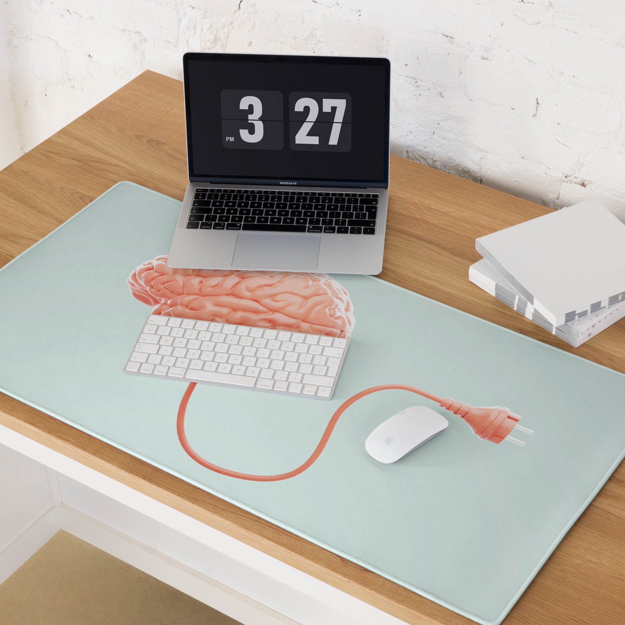 Pink Brain Mouse Pad Pastel Blue For Gaming Desk Setup Contemporary Modern Style