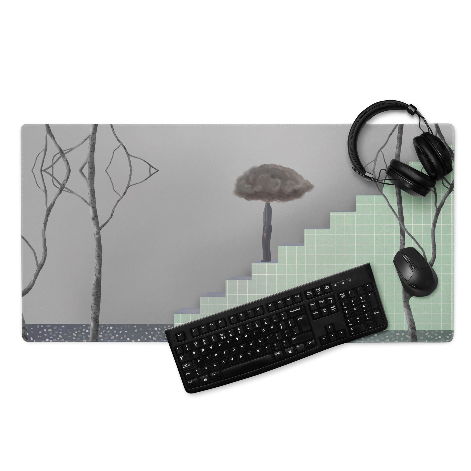 Gray Green Contemporary Mouse Pad - Mouse Pad Gray Green Home Office Moody Minimalist Office Decor Gaming Desk Mat