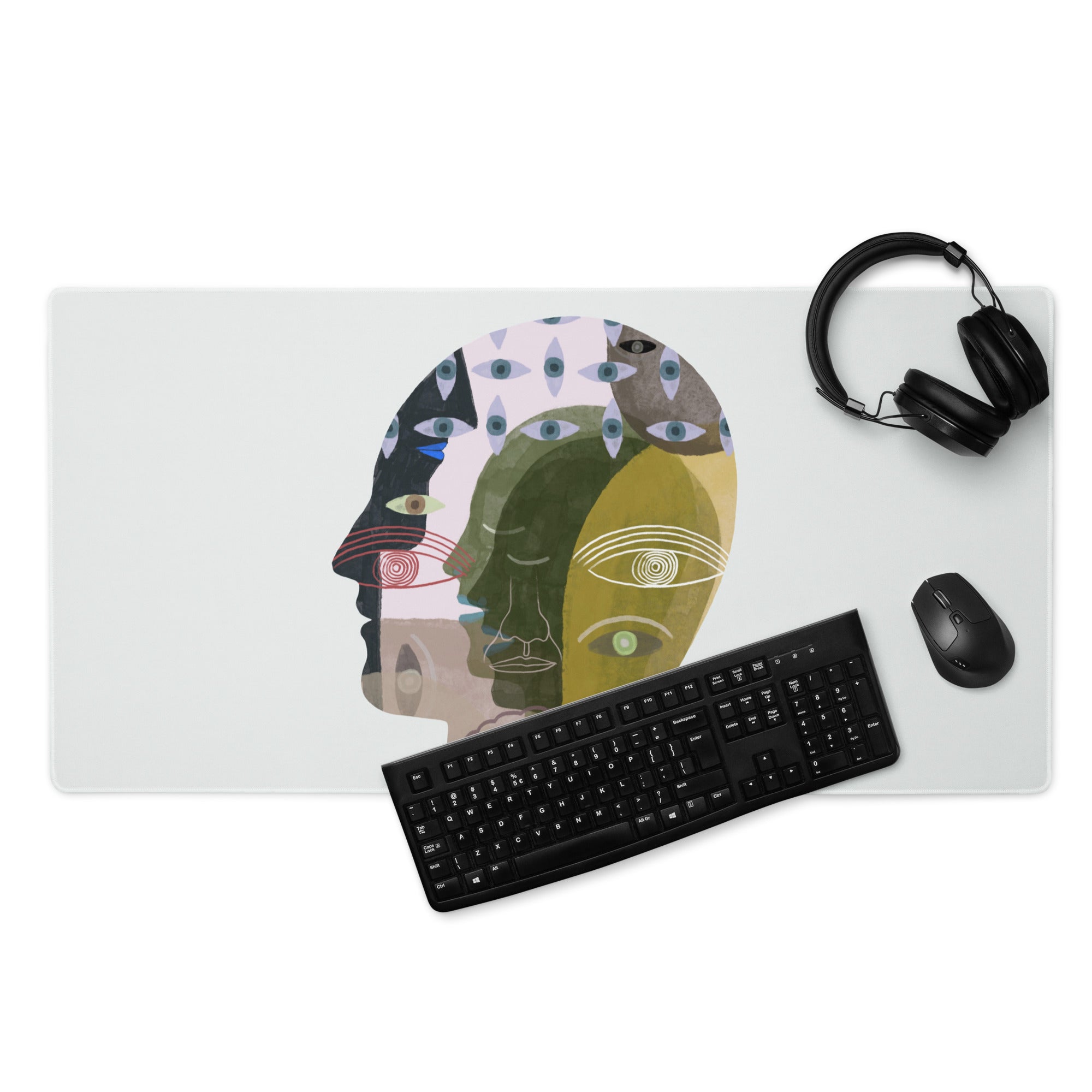 Multicolor Head Collage Mouse Pad For Desk And Office Use Modern Abstract Art Style Vibrant Colors