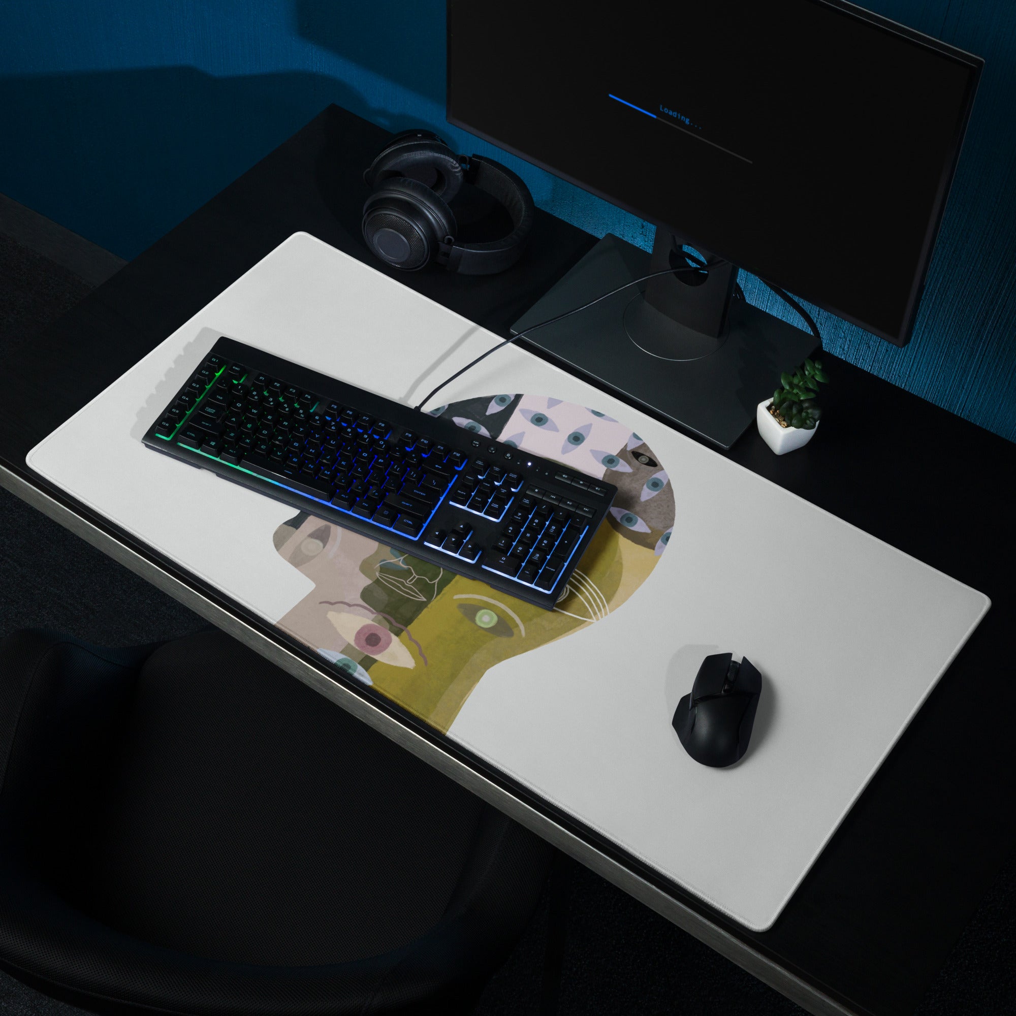Multicolor Head Collage Mouse Pad For Desk And Office Use Modern Abstract Art Style Vibrant Colors