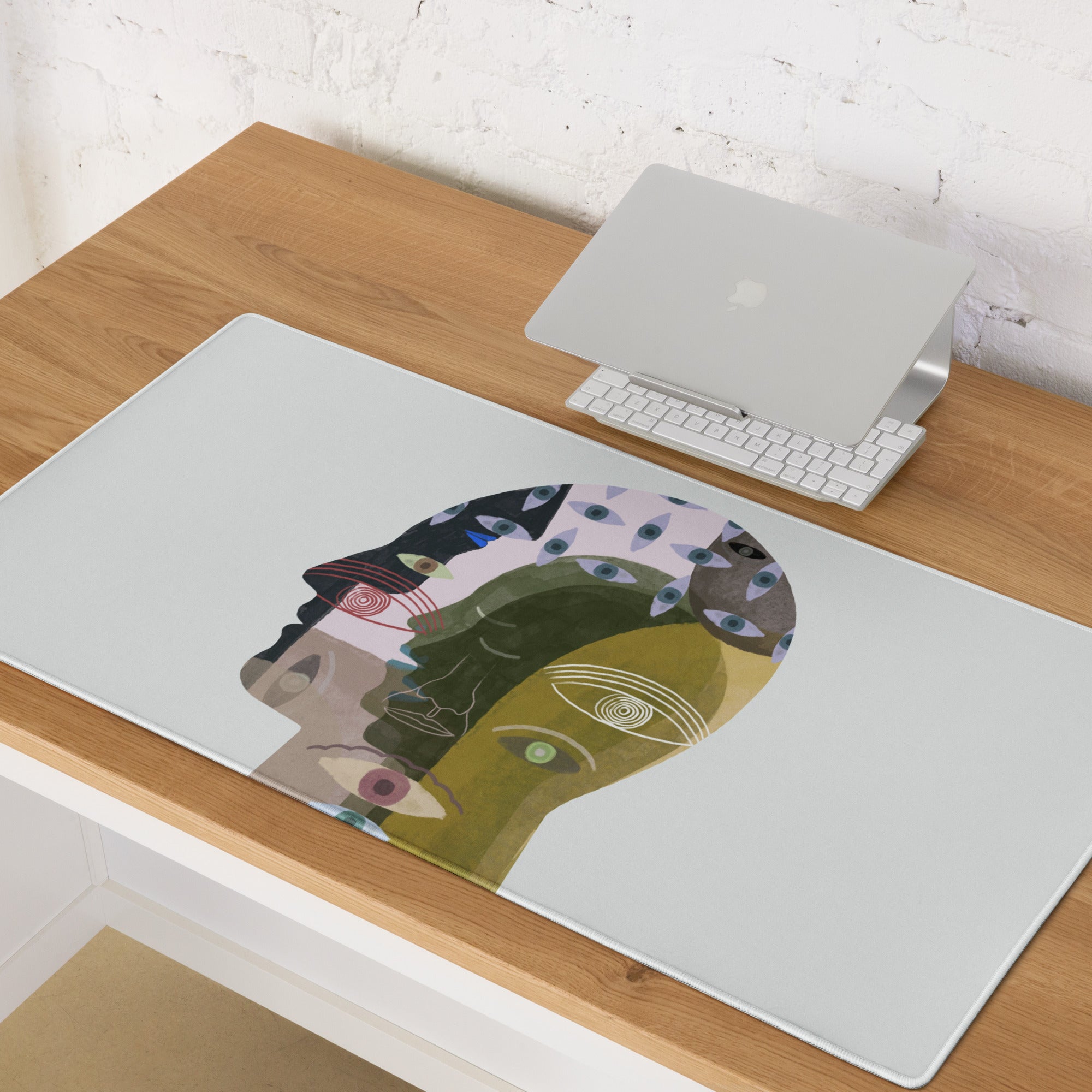 Multicolor Head Collage Mouse Pad For Desk And Office Use Modern Abstract Art Style Vibrant Colors
