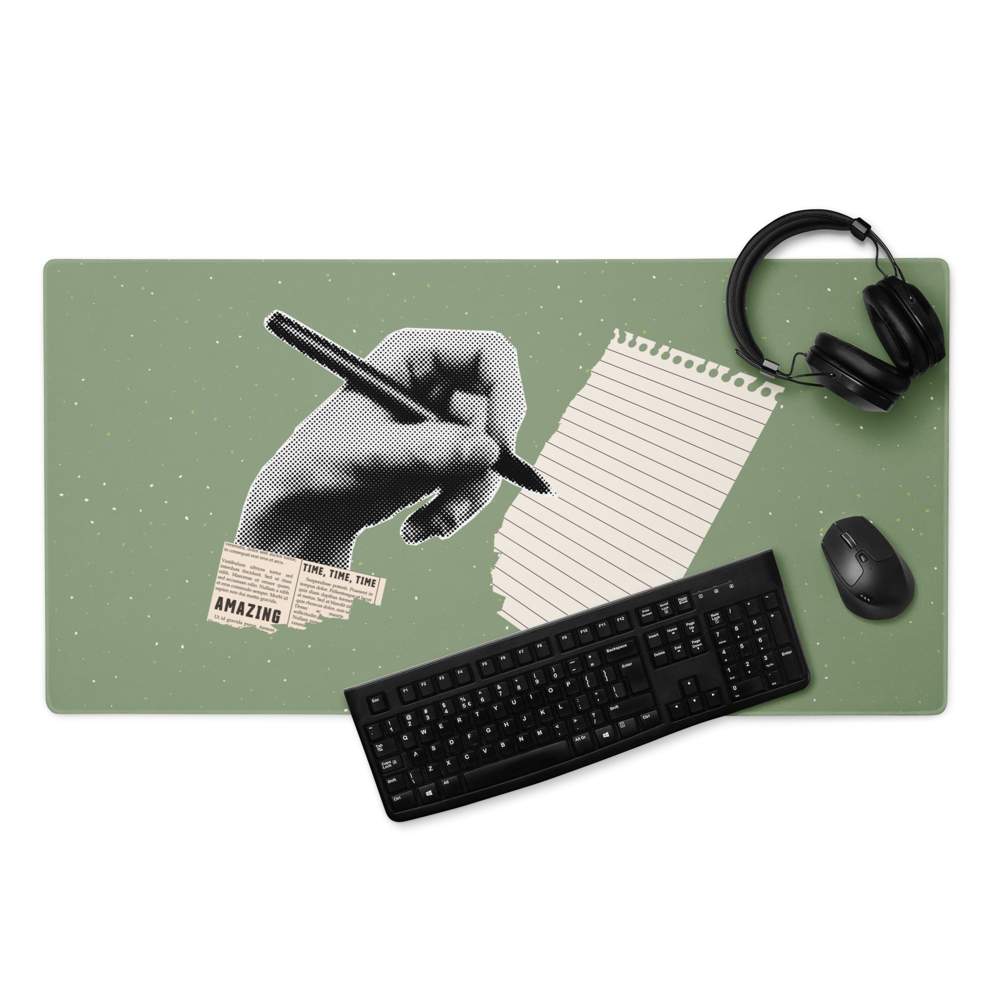 Olive Green Mouse Pad For Desk Setup Contemporary Pop Art Style With Hand Drawn Notes