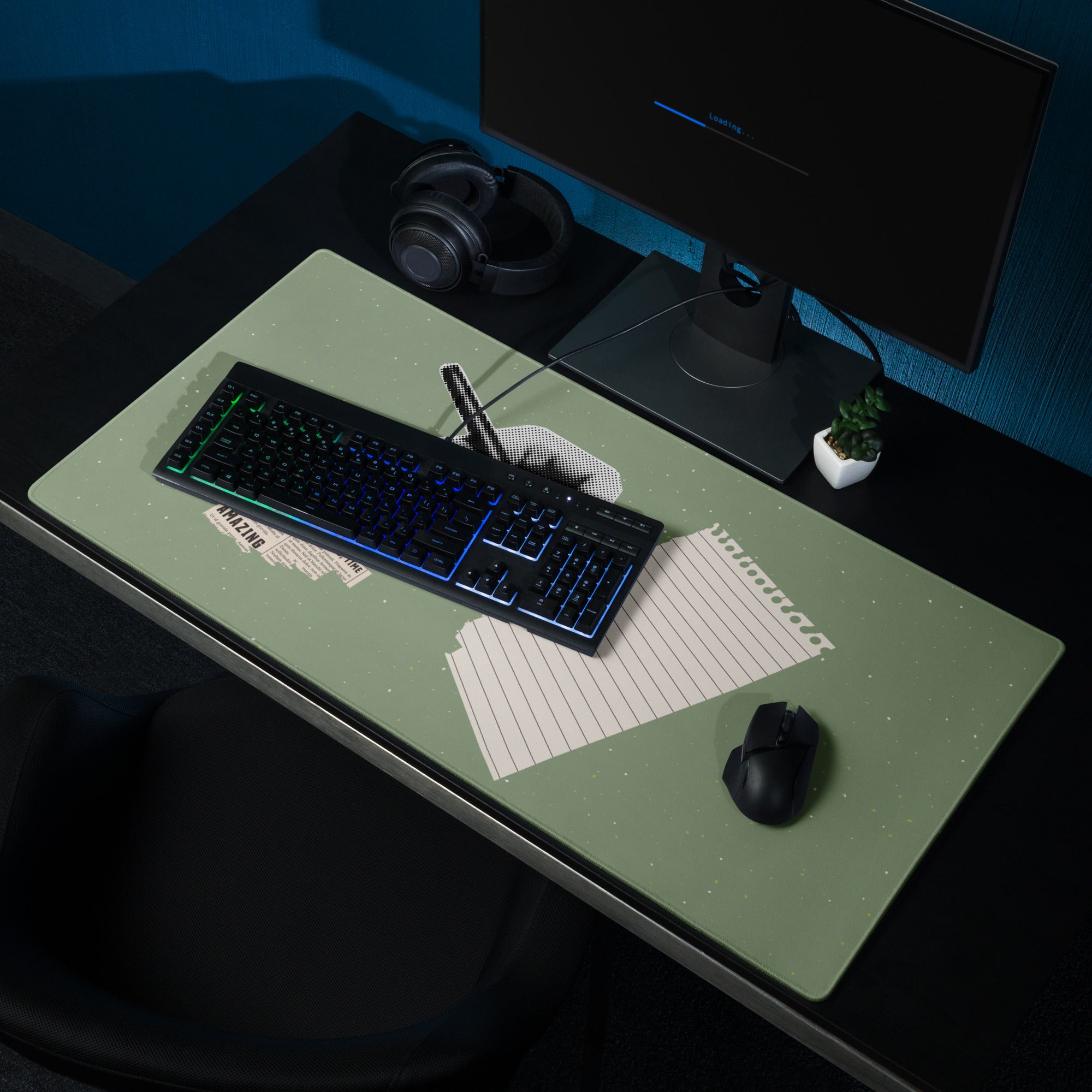Olive Green Mouse Pad For Desk Setup Contemporary Pop Art Style With Hand Drawn Notes