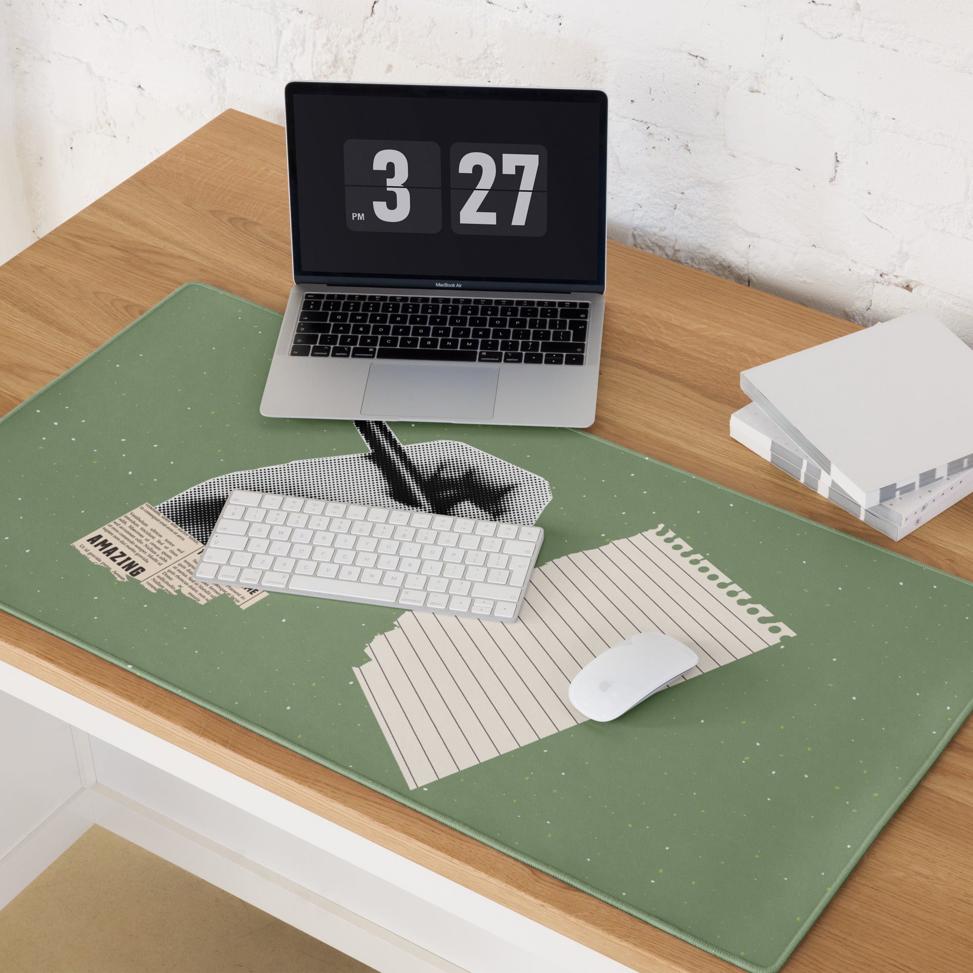 Olive Green Mouse Pad For Desk Setup Contemporary Pop Art Style With Hand Drawn Notes