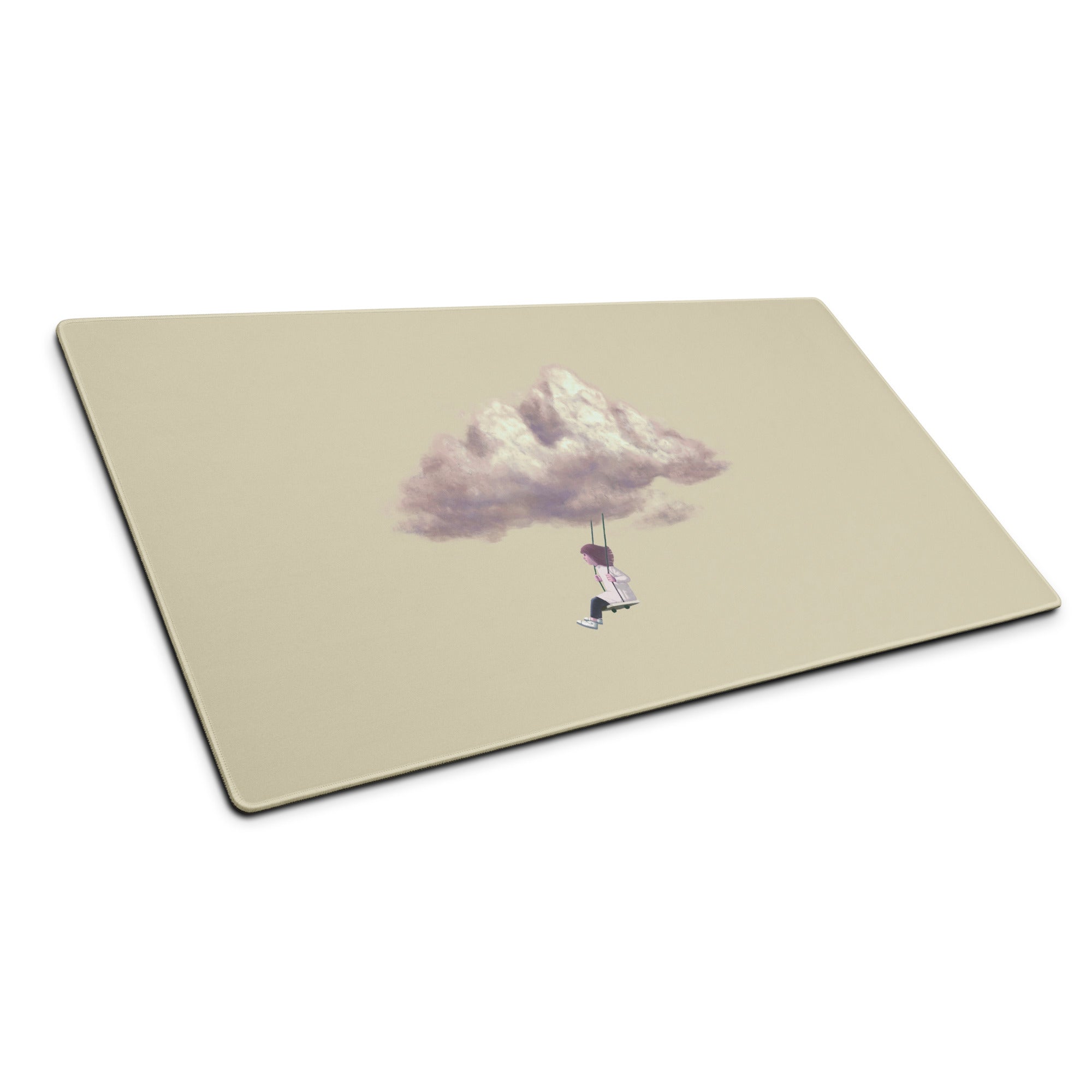 Pastel Beige Cloud Swing Illustration Mouse Pad For Desk Contemporary Minimalist Home Office