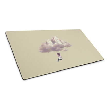 Pastel Beige Cloud Swing Illustration Mouse Pad For Desk Contemporary Minimalist Home Office