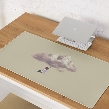 Pastel Beige Cloud Swing Illustration Mouse Pad For Desk Contemporary Minimalist Home Office
