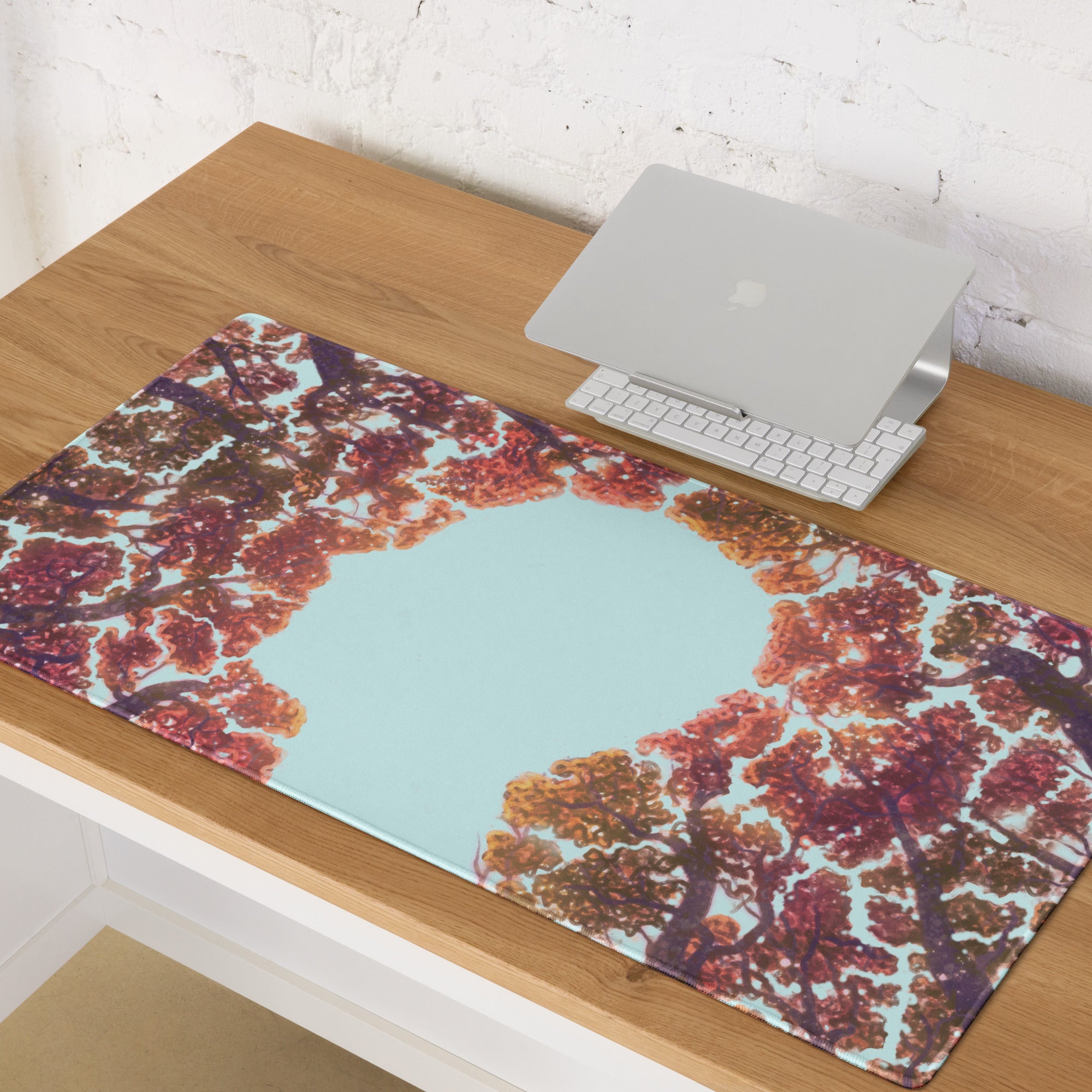 Autumn Tree Canopy Desk Pad - Autumn Tree Canopy Orange Red Leaves Sky Desk Pad Contemporary Art Cozy Mood Modern Decor Gaming Desk Pad Photographic