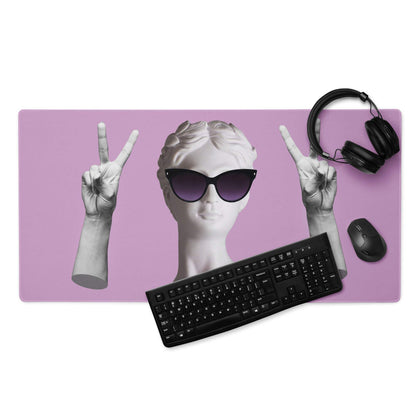 Mouse Pad Purple Desk Decor Contemporary Themed With Statue Portrait Wearing Sunglasses Playful Mood Pop Art Print