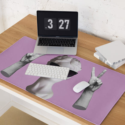 Mouse Pad Purple Desk Decor Contemporary Themed With Statue Portrait Wearing Sunglasses Playful Mood Pop Art Print