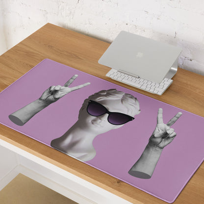 Mouse Pad Purple Desk Decor Contemporary Themed With Statue Portrait Wearing Sunglasses Playful Mood Pop Art Print