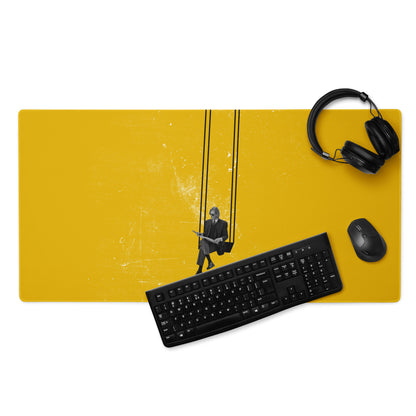 Yellow Contemporary Swing Artwork Mouse Pad For Desk, Modern Office Decor, 36x18 Or 18x16, Smooth Polyester Surface