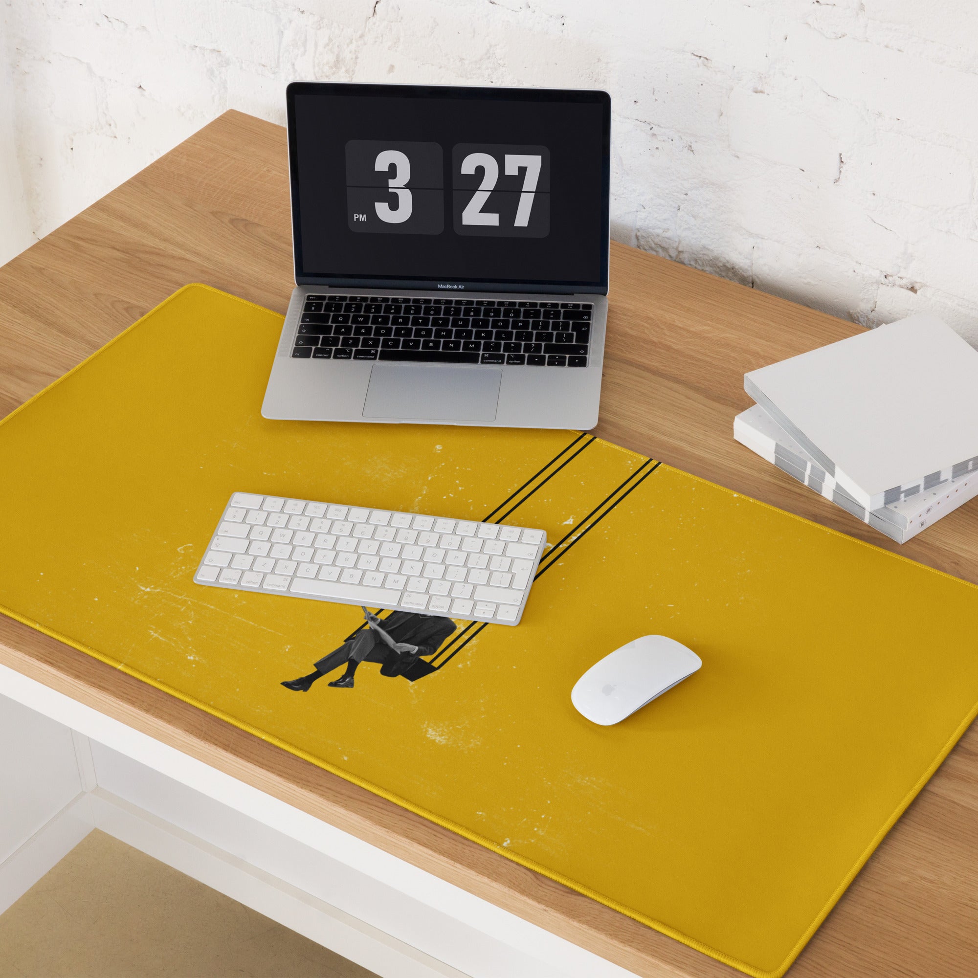 Yellow Contemporary Swing Artwork Mouse Pad For Desk, Modern Office Decor, 36x18 Or 18x16, Smooth Polyester Surface