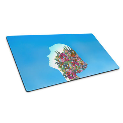 Blue Floral Silhouette Mouse Pad Contemporary Desk Decor Colorful Garden Collage Artwork Digital Illustration