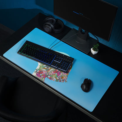Blue Floral Silhouette Mouse Pad Contemporary Desk Decor Colorful Garden Collage Artwork Digital Illustration