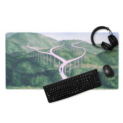 Pastel Pink Path Landscape Mouse Pad - Landscape Mouse Pad Pastel Pink Green Office Desk Contemporary Art Soothing Mood