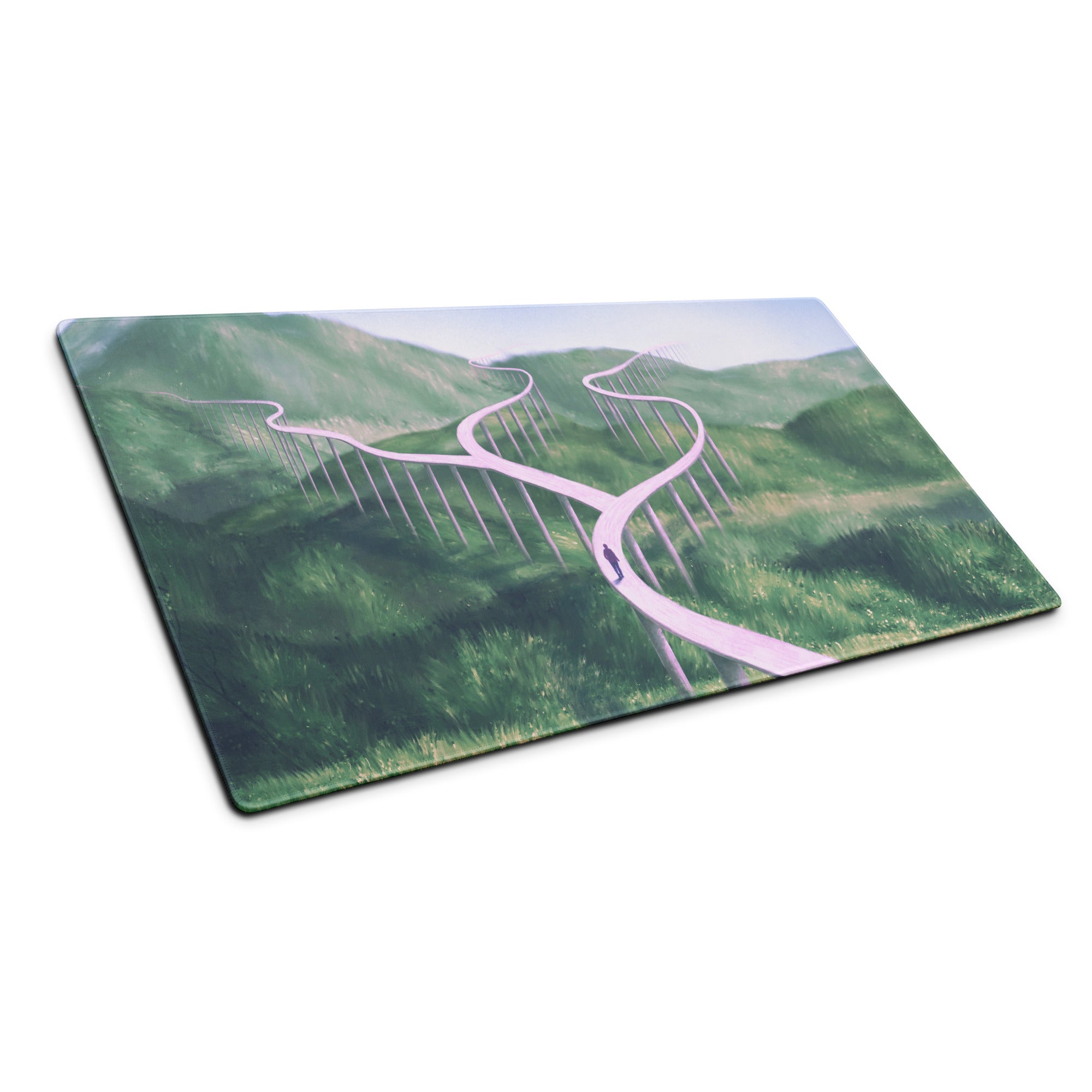Pastel Pink Path Landscape Mouse Pad - Landscape Mouse Pad Pastel Pink Green Office Desk Contemporary Art Soothing Mood