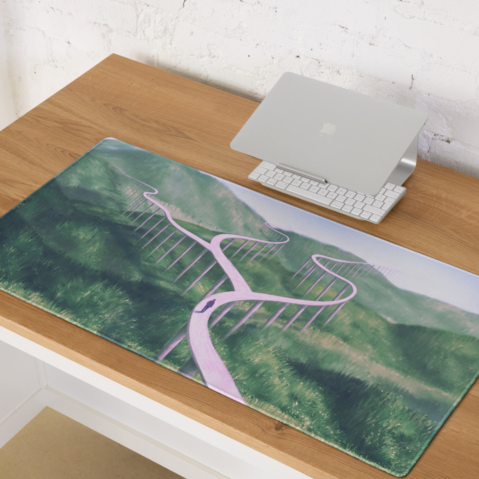 Pastel Pink Path Landscape Mouse Pad - Landscape Mouse Pad Pastel Pink Green Office Desk Contemporary Art Soothing Mood