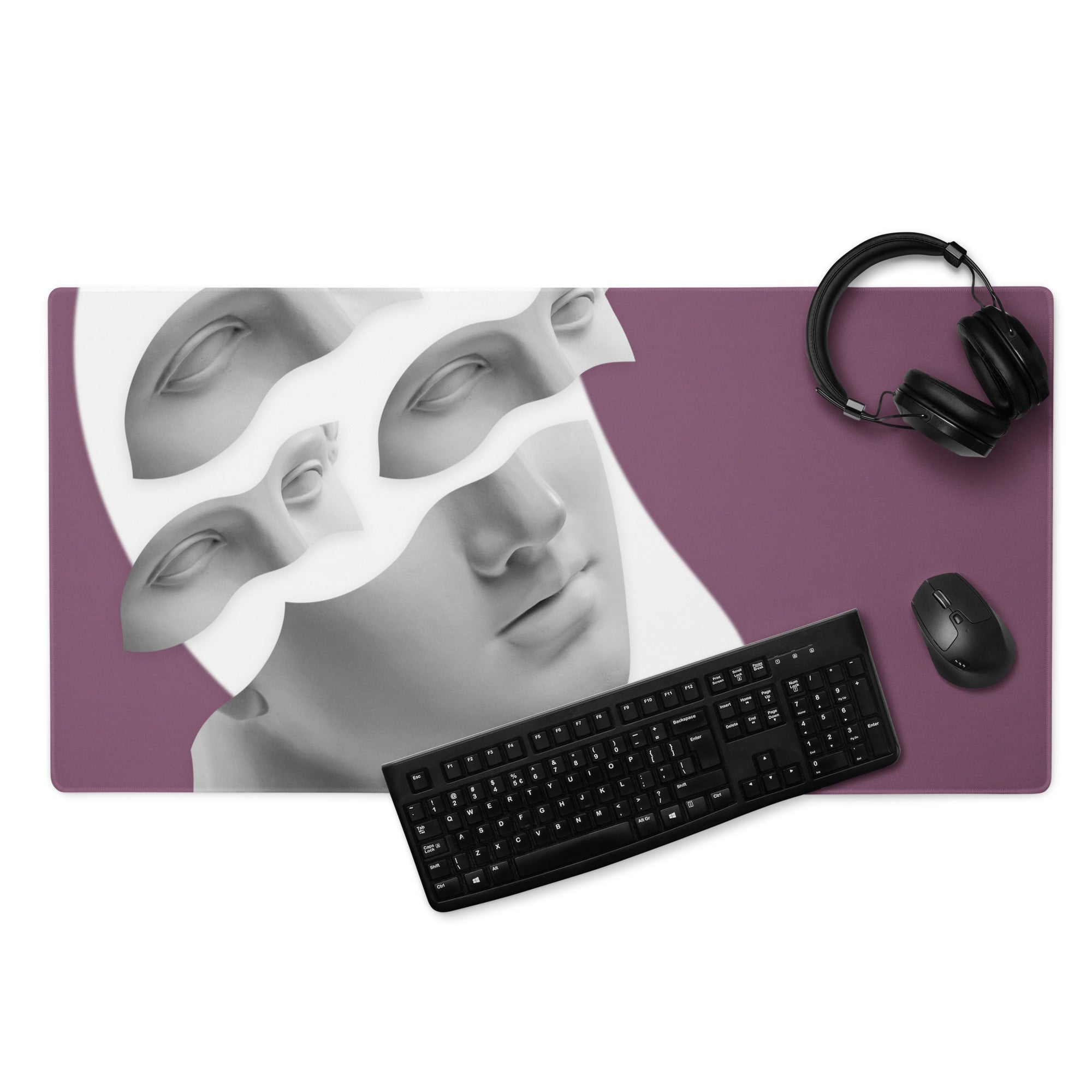 Purple Portrait Mosaic Oversized Mouse Pad For Gaming And Work Contemporary Art Style 36x18 Inches