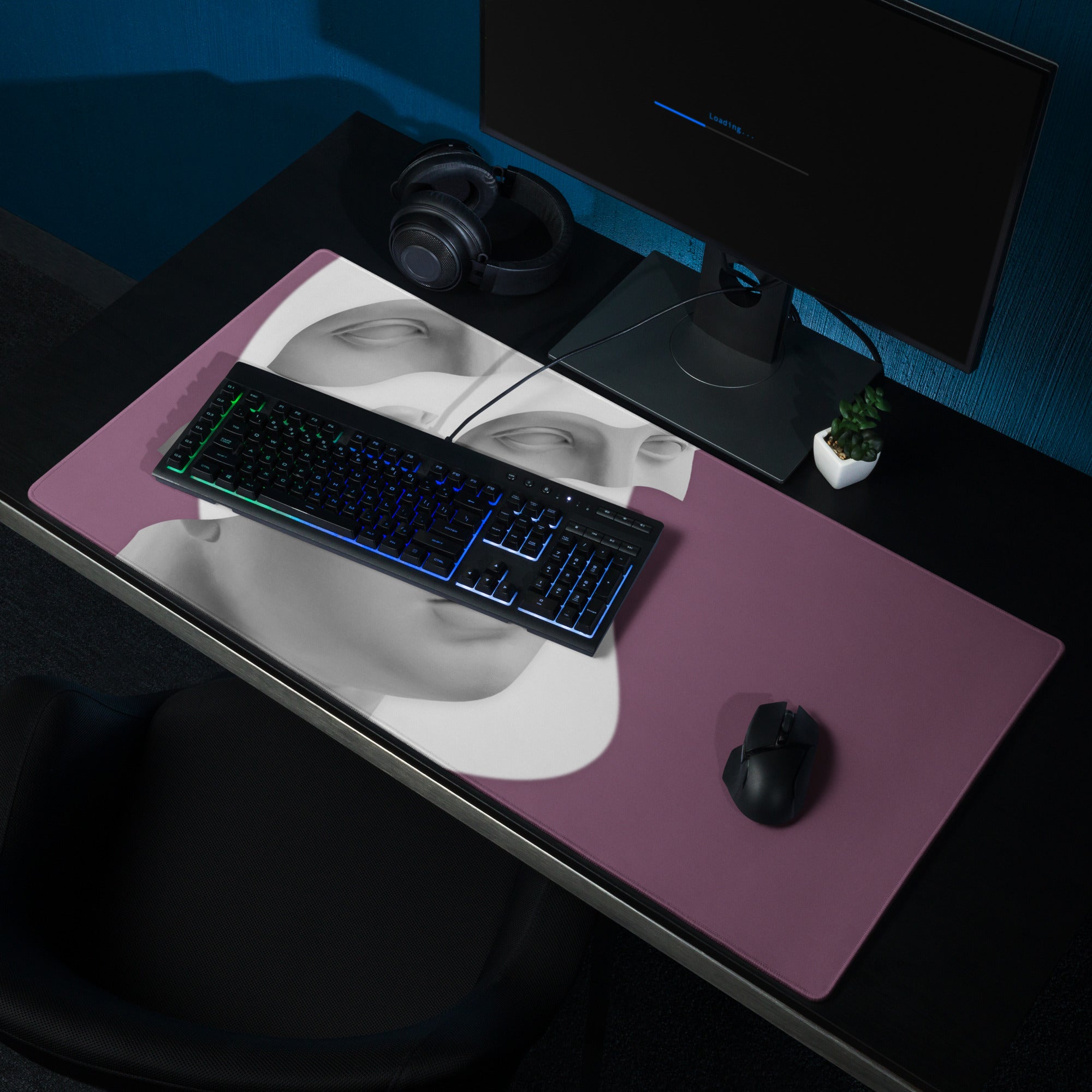 Purple Portrait Mosaic Oversized Mouse Pad For Gaming And Work Contemporary Art Style 36x18 Inches