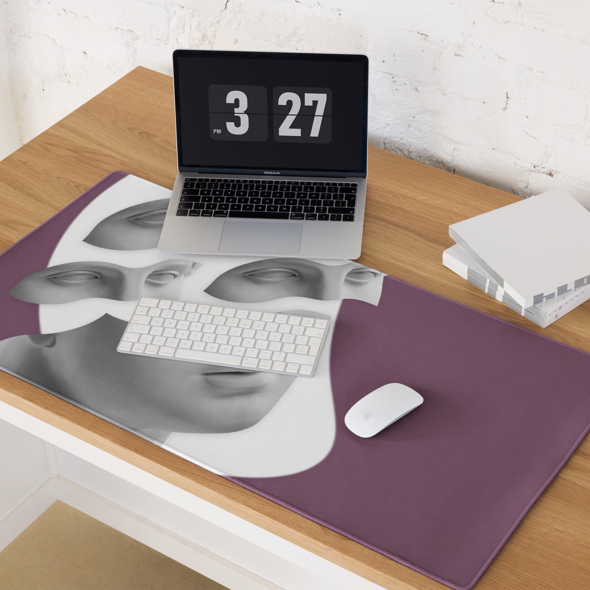 Purple Portrait Mosaic Oversized Mouse Pad For Gaming And Work Contemporary Art Style 36x18 Inches