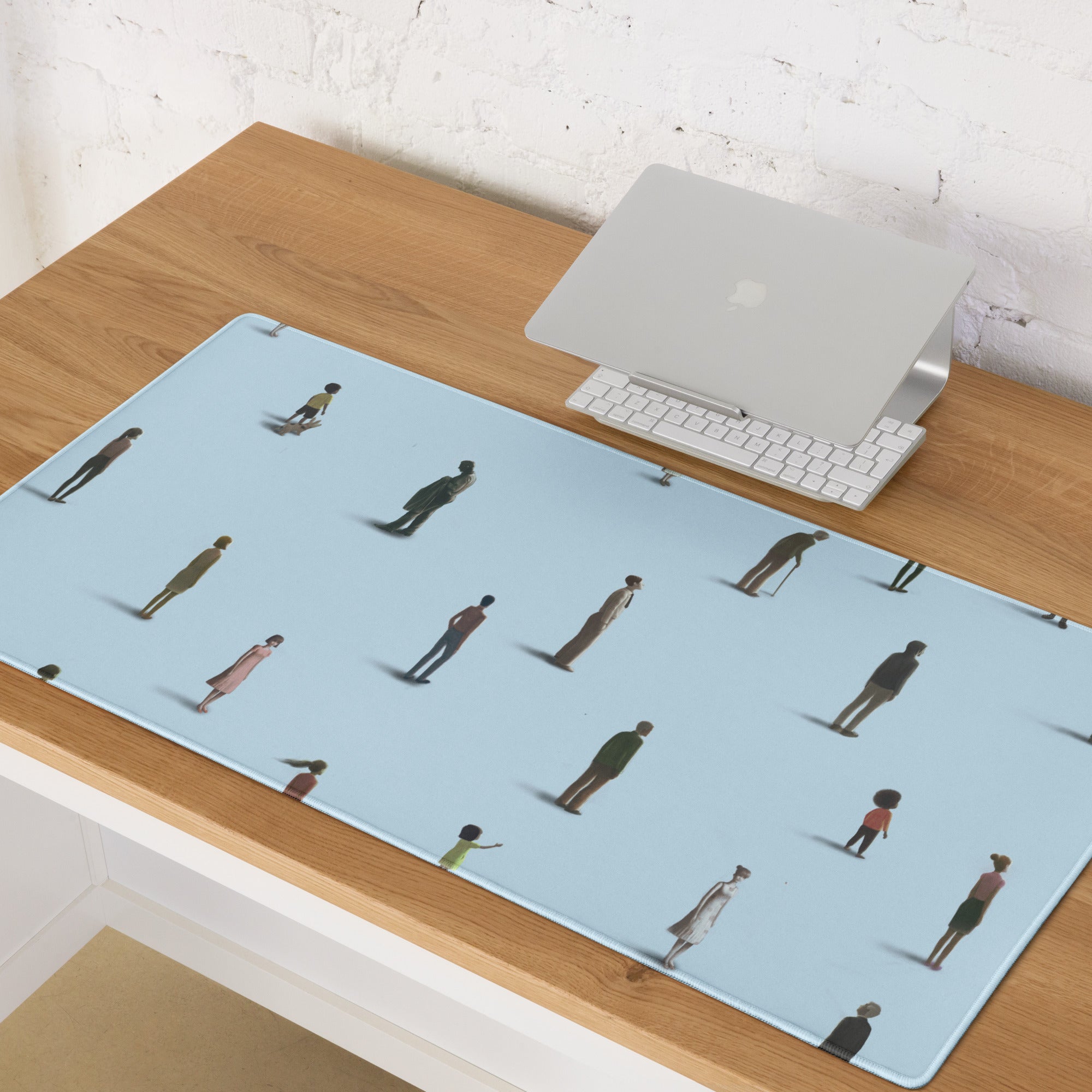 Light Blue People Silhouettes Desk Pad For Office Desk Contemporary Art Modern Minimalist Digital Illustration