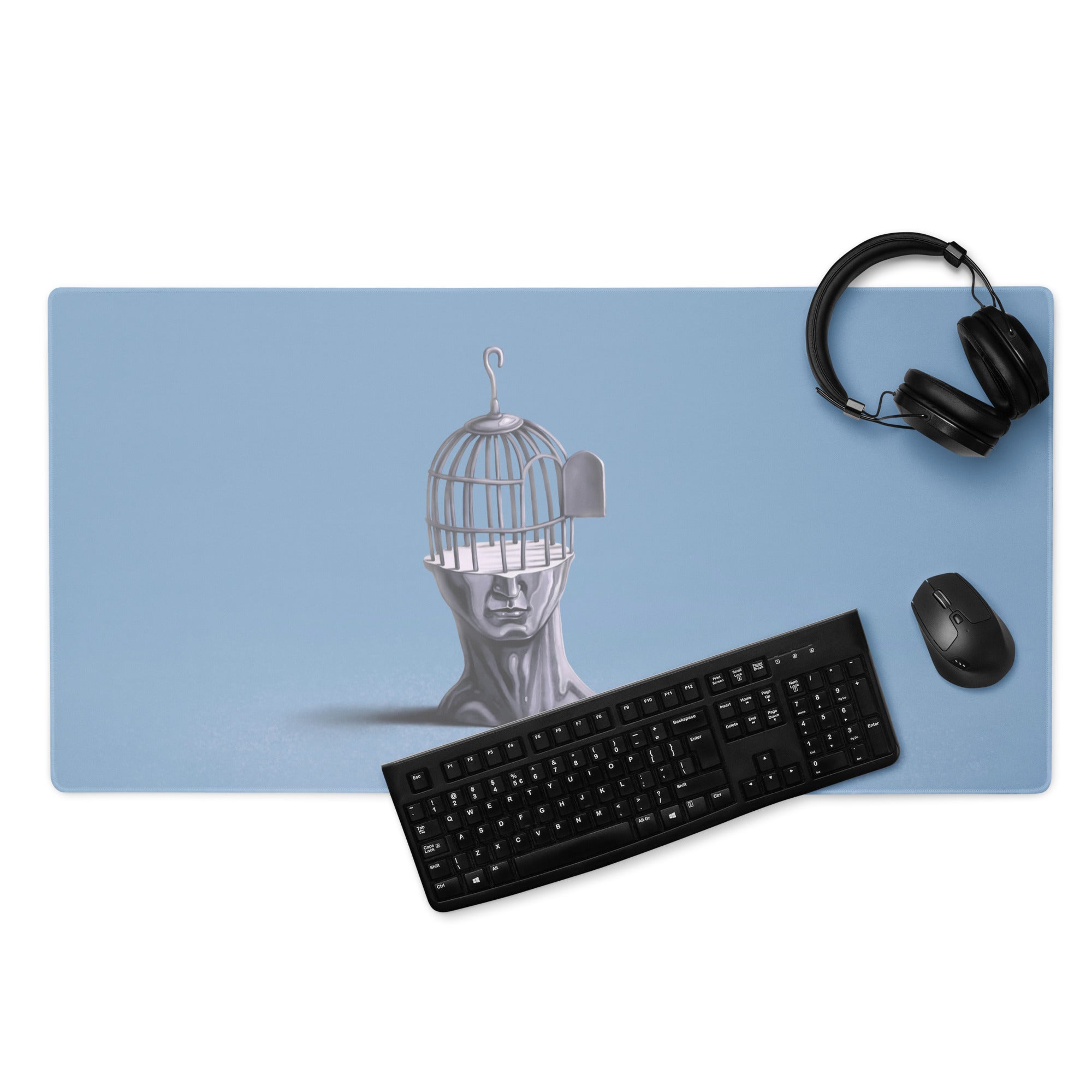 Blue Contemporary Gaming Mouse Pad - Gaming Mouse Pad Blue Desk Setup Modern Calm Minimalist Polyester Surface Desk Mat