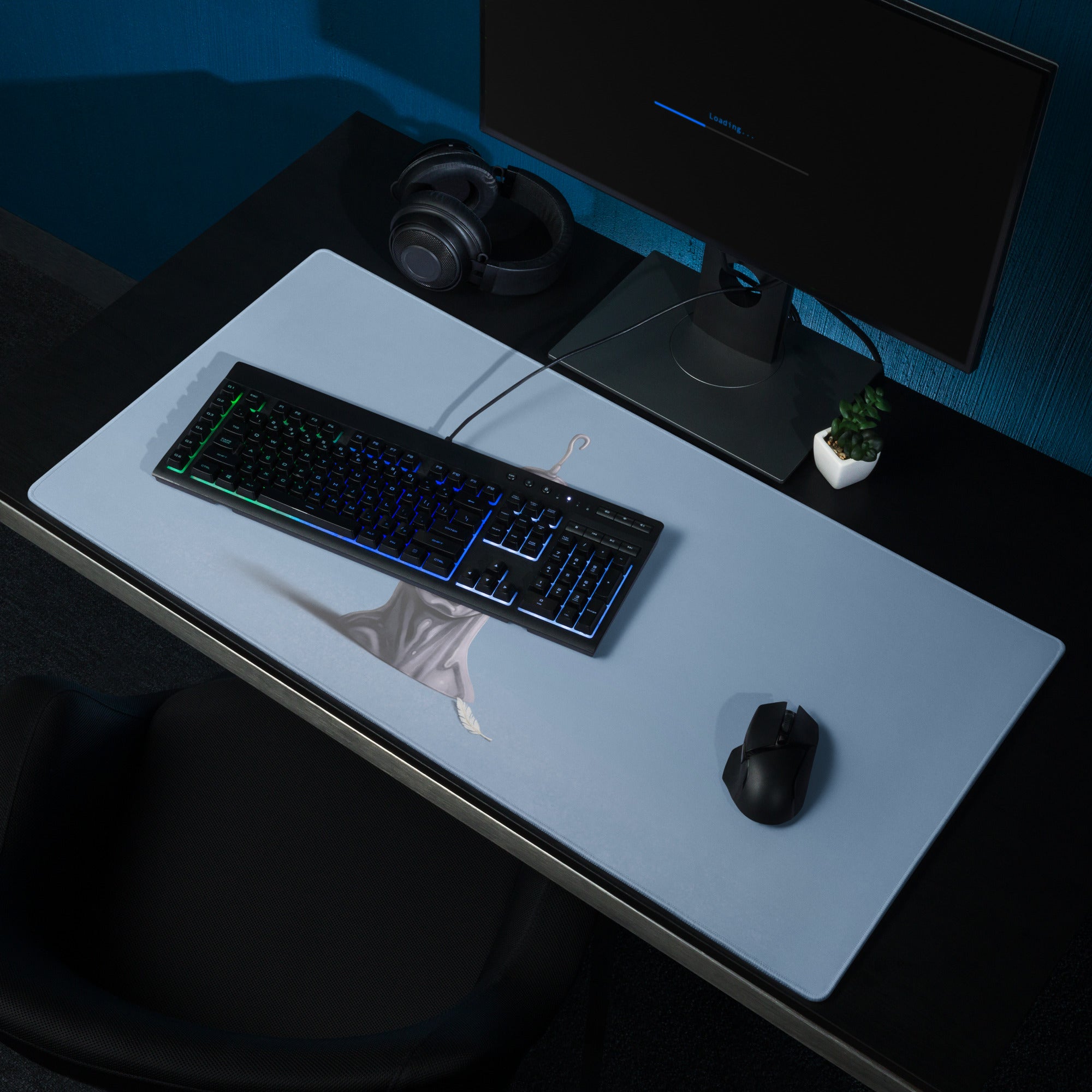 Blue Contemporary Gaming Mouse Pad - Gaming Mouse Pad Blue Desk Setup Modern Calm Minimalist Polyester Surface Desk Mat