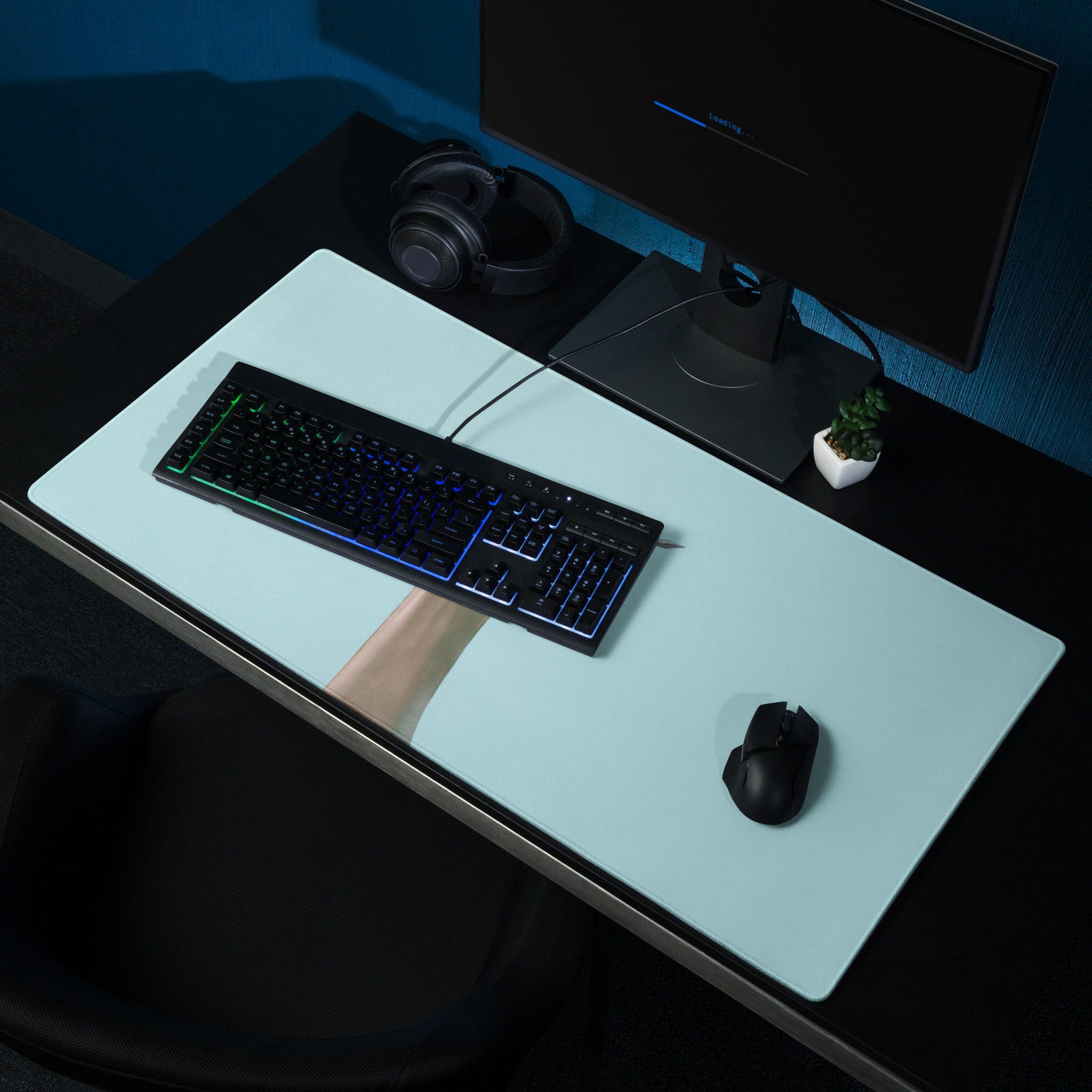 Hand Holding Pen Illustration Mouse Pad Sky Blue Desk Accessory Modern Office Decor