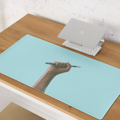 Hand Holding Pen Illustration Mouse Pad Sky Blue Desk Accessory Modern Office Decor